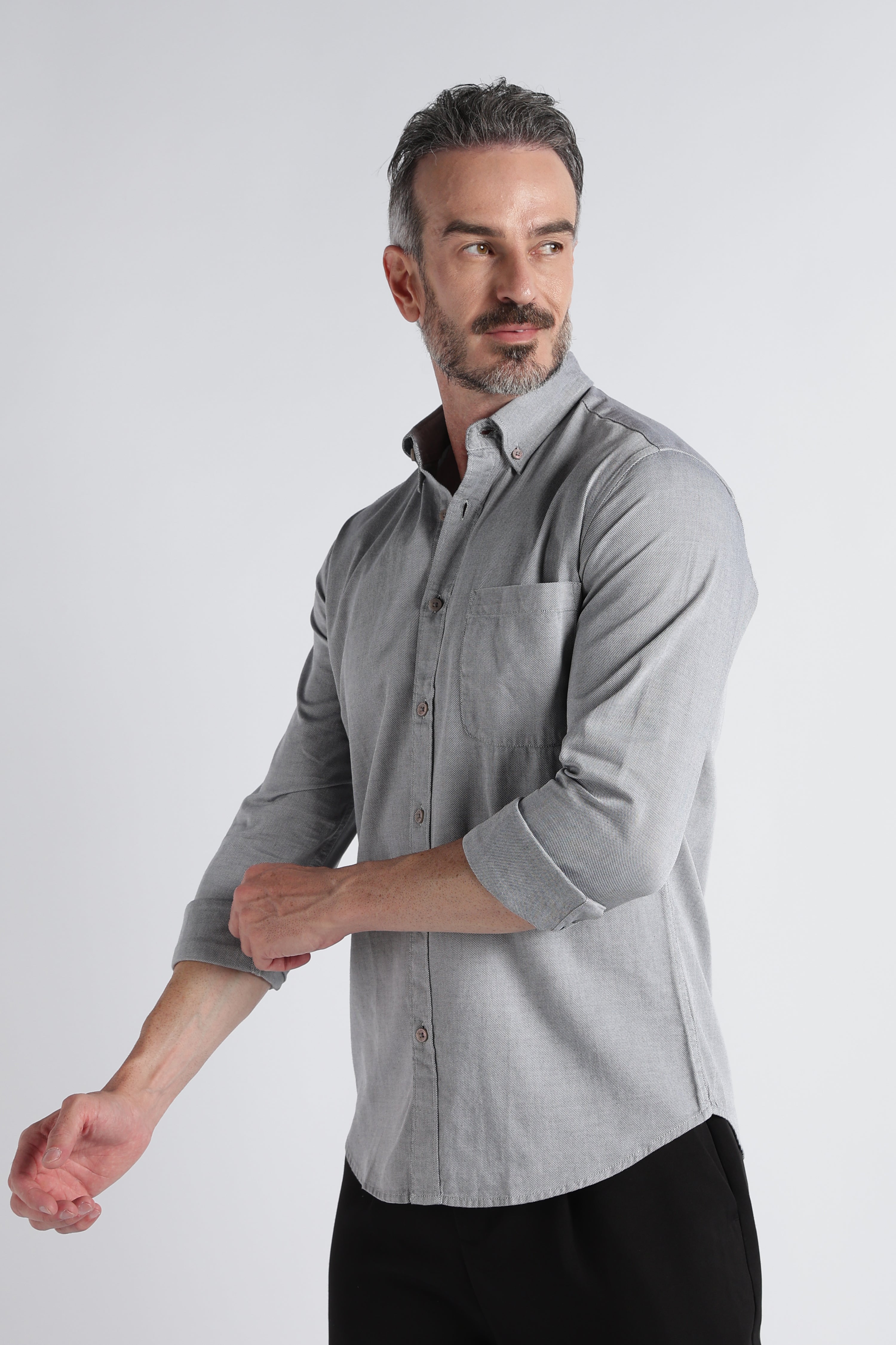 Men Grey Solid Casual Shirt
