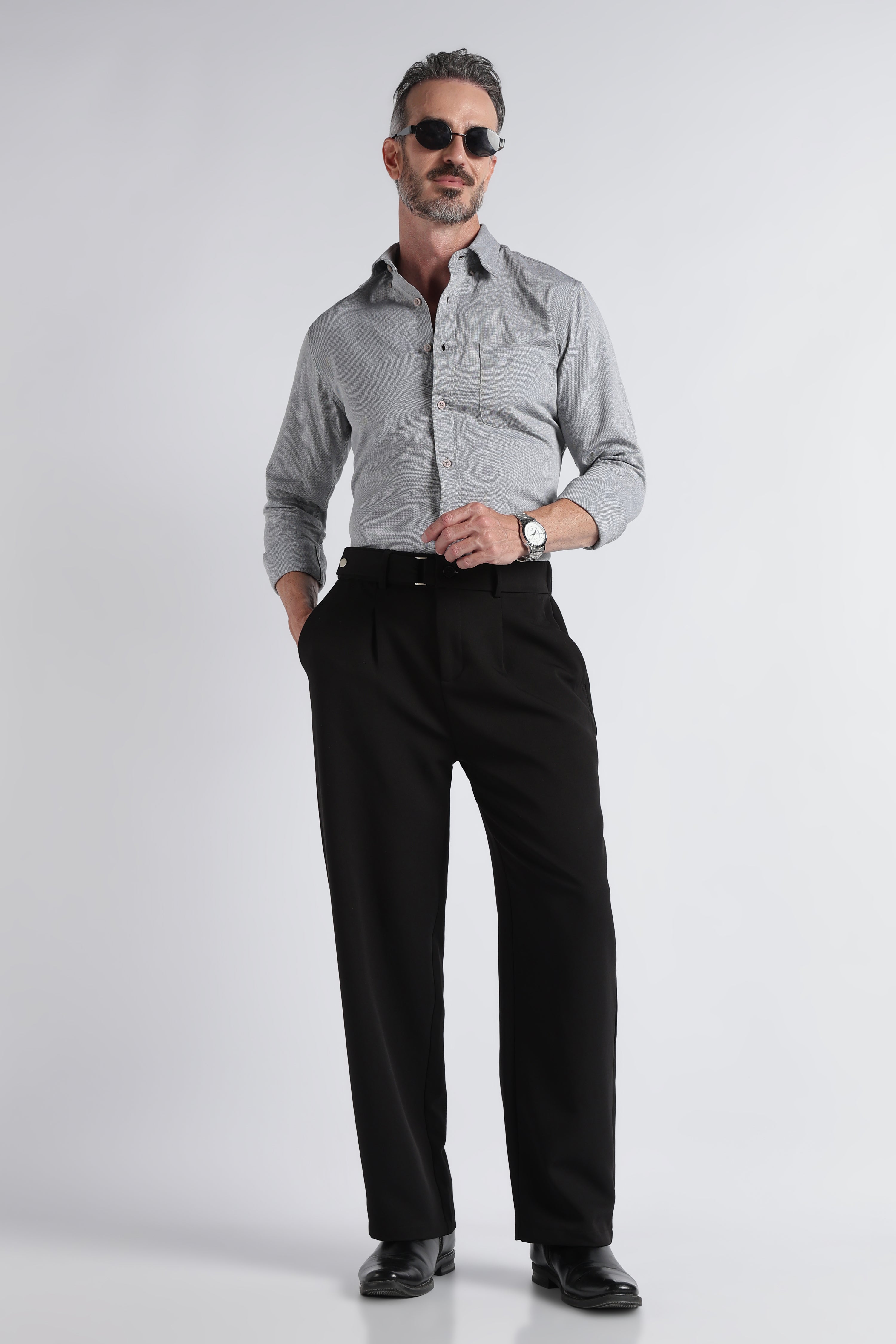 Men Grey Solid Casual Shirt