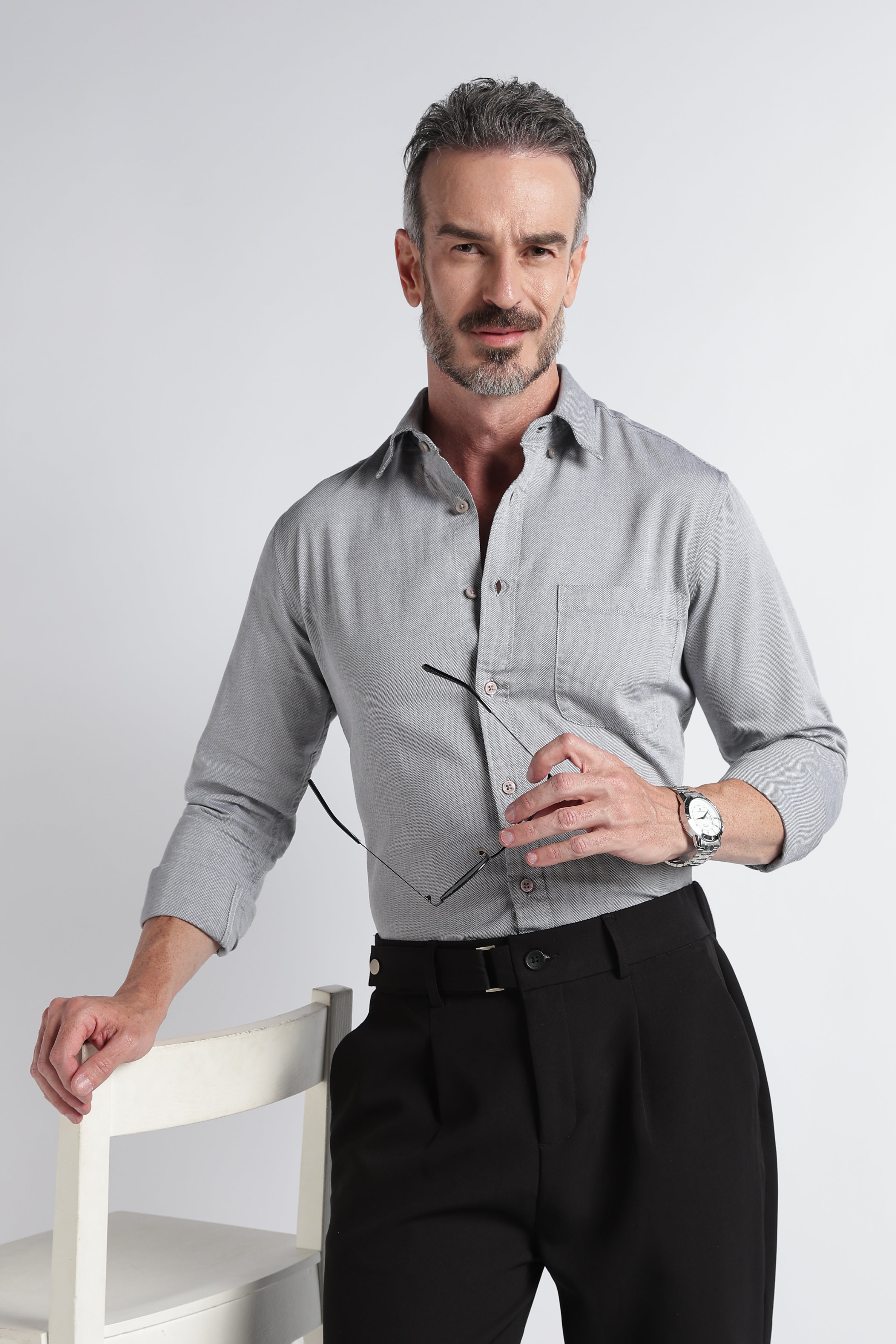 Men Grey Solid Casual Shirt