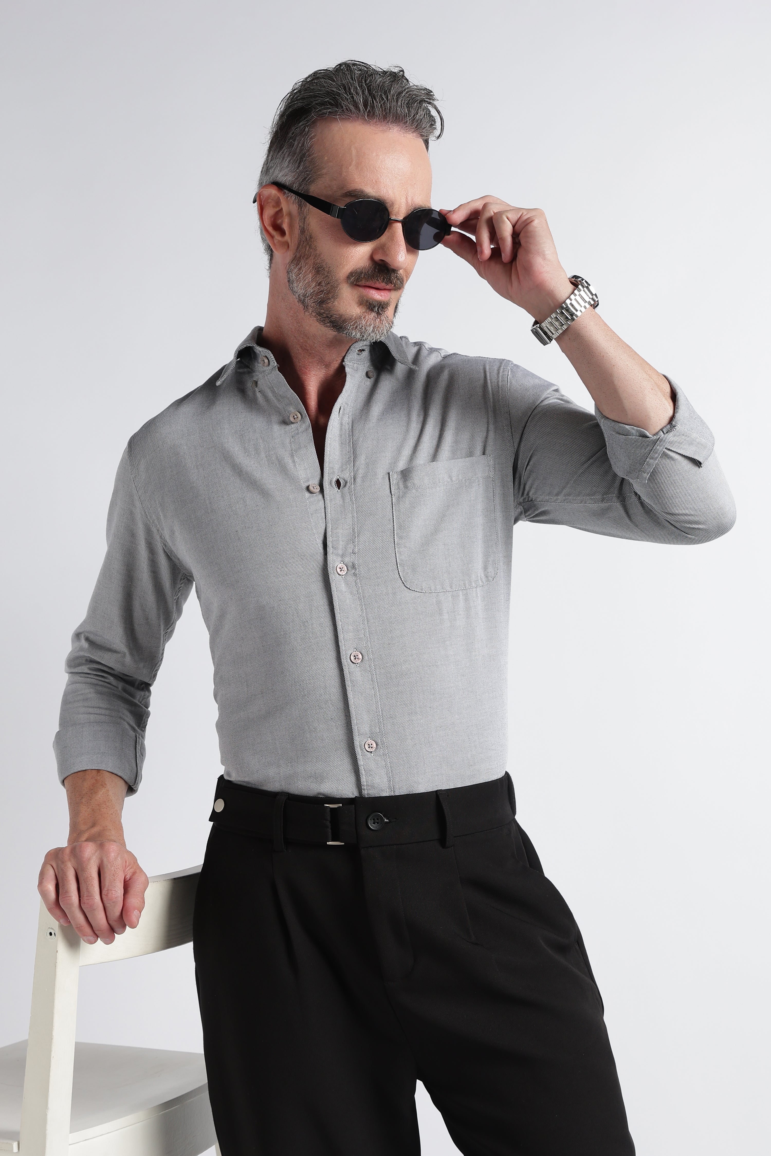 Men Grey Solid Casual Shirt