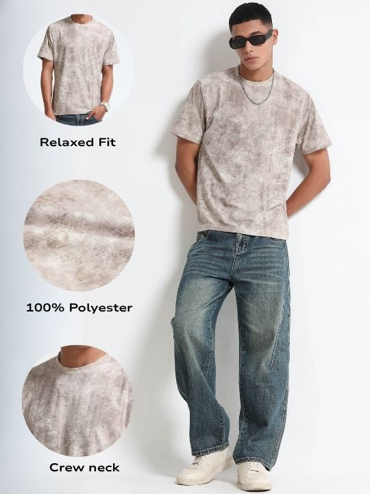 Men Beige Casual Relaxed Fit T-Shirt