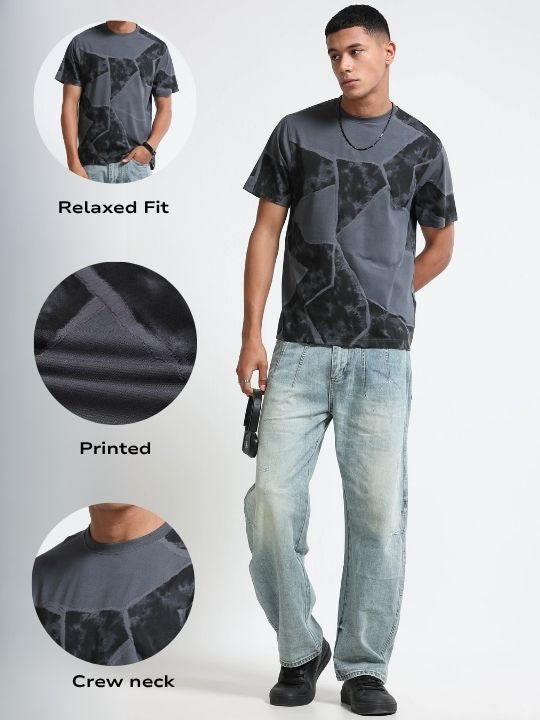 Men Grey Modern Abstract Print T-Shirt