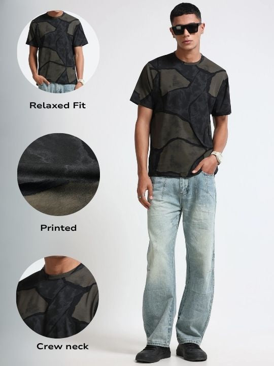 Men Black Modern Abstract Print T-Shirt