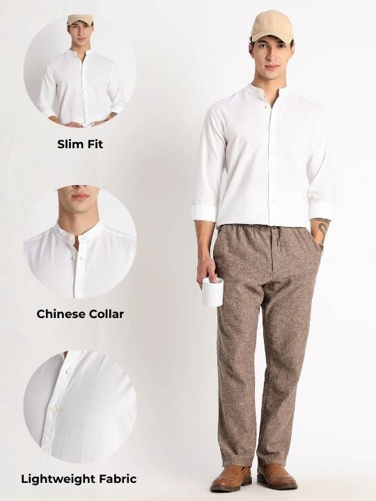 Men Cotton Linen Slim Fit Shirt