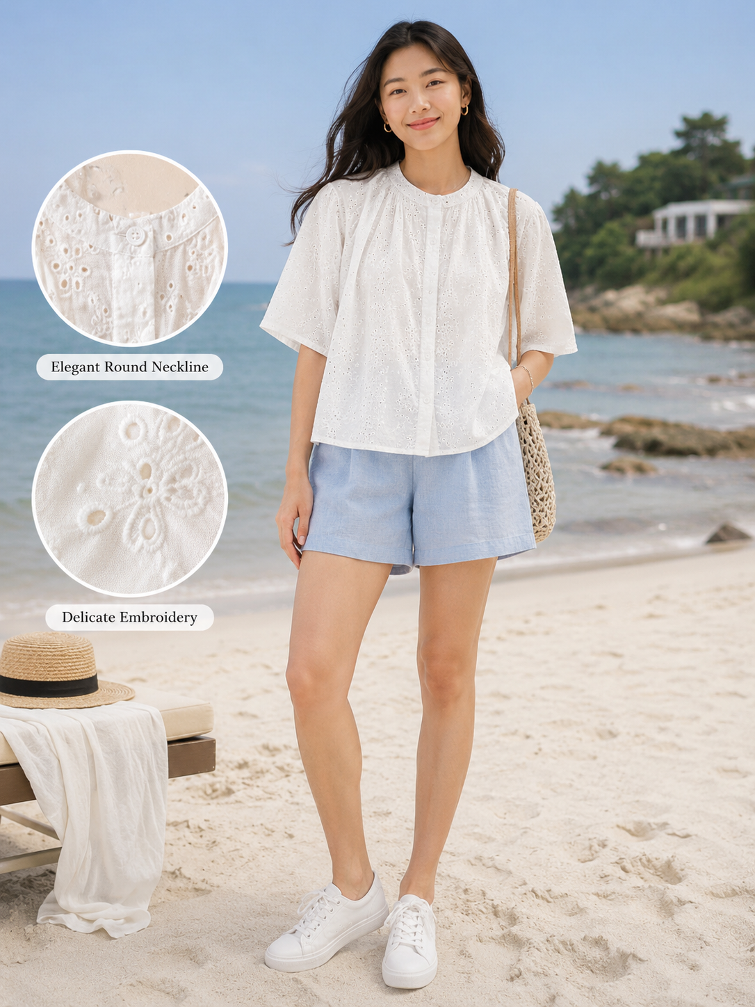 Women White Broderie Flutter Sleeve Top