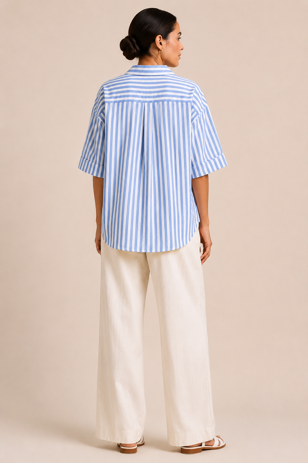 Women Blue Stripe Boxy Shirt