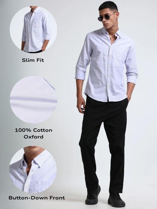 Men Lavender Cotton Oxford Slim Fit Shirt