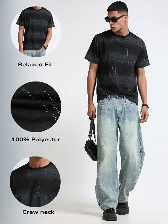 Men Black Minimal Textured T-Shirt