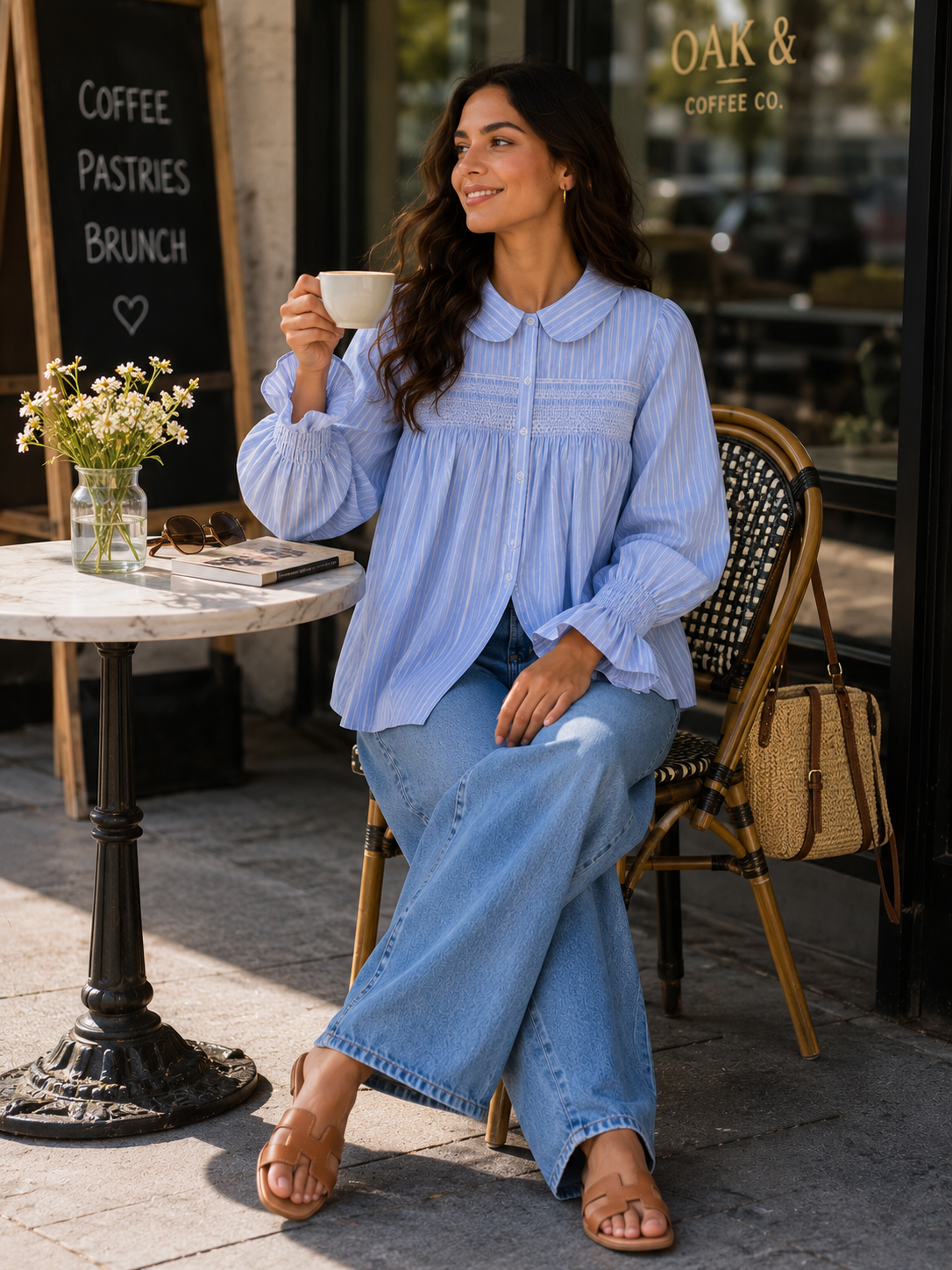 Women Blue Peter Pan Collar Top