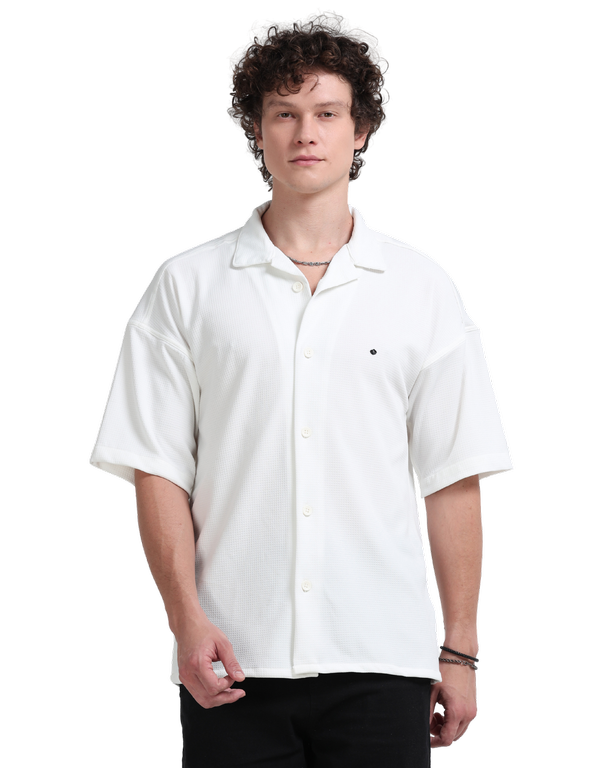 Men Wave Short Sleeve Casual Drop Shoulder Shirt