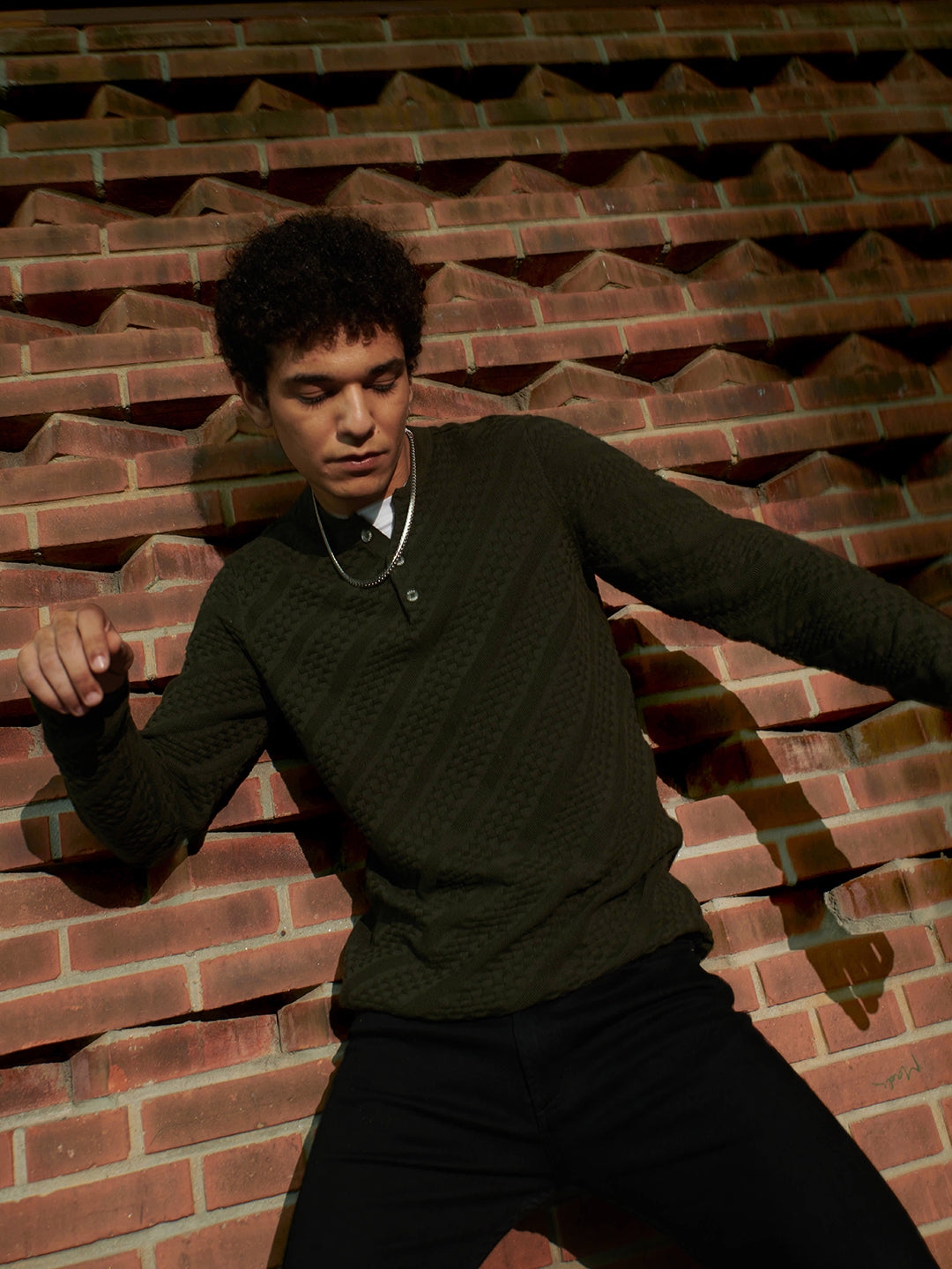 Men Ardor Edition Green Self Design Pure Cotton Knitted Pullover Sweatshirt
