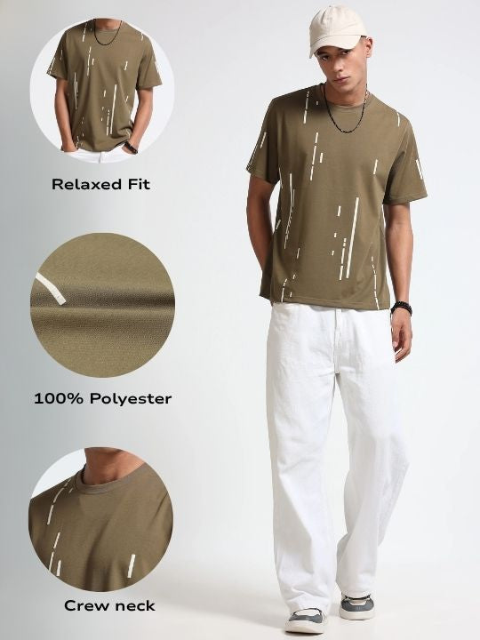 Men Olive Premium Abstract Line T-Shirt