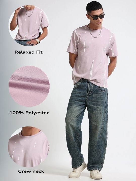 Men Pink Premium Abstract Line T-Shirt
