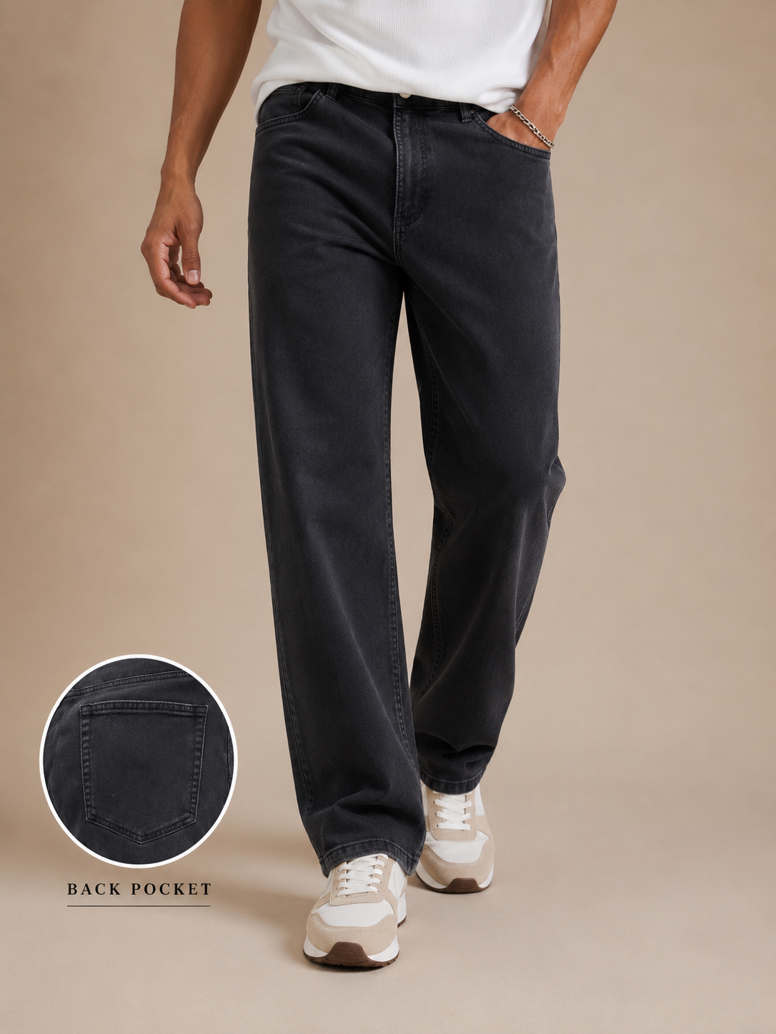 Men Vintage Black Straight Fit Jeans