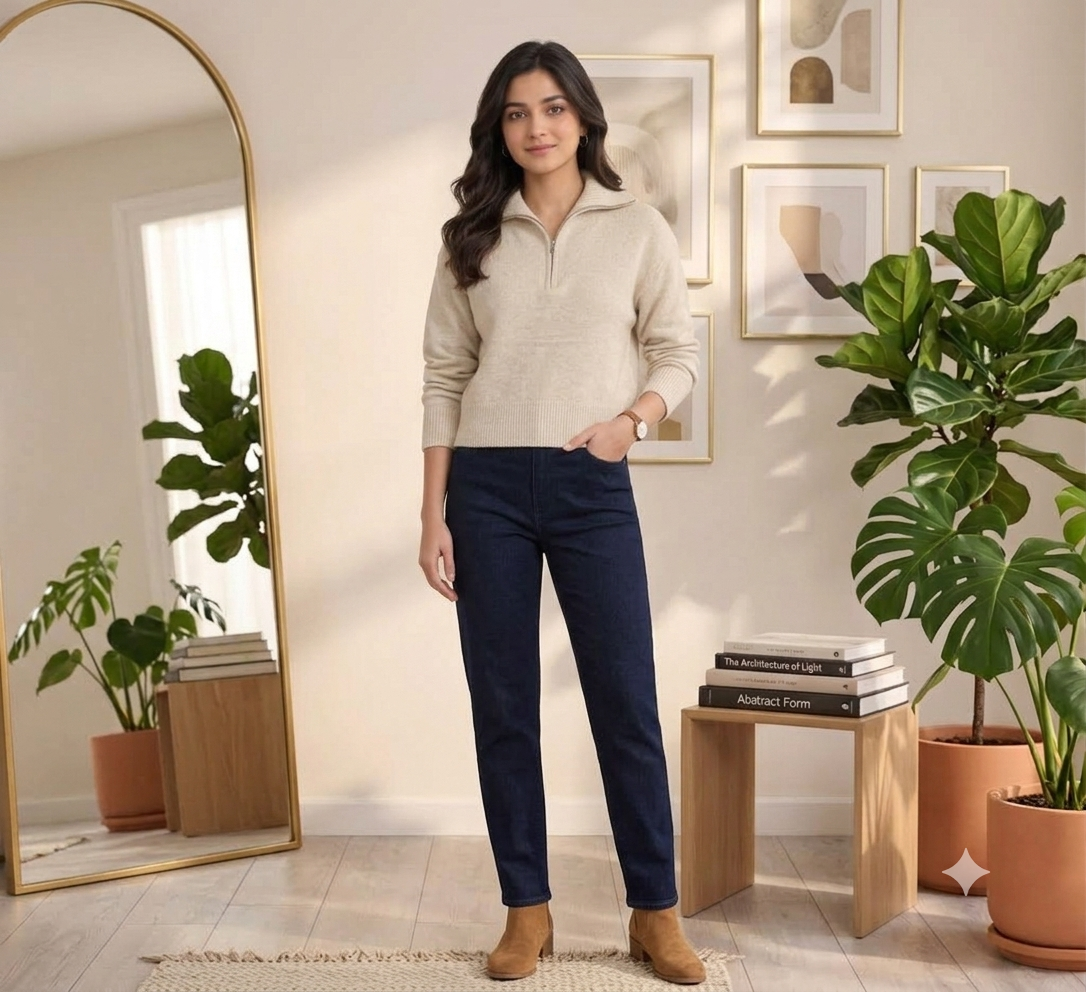 Women Beige Quarter Zip Knit Sweater