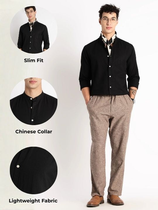 Men Cotton Linen Slim Fit Shirt