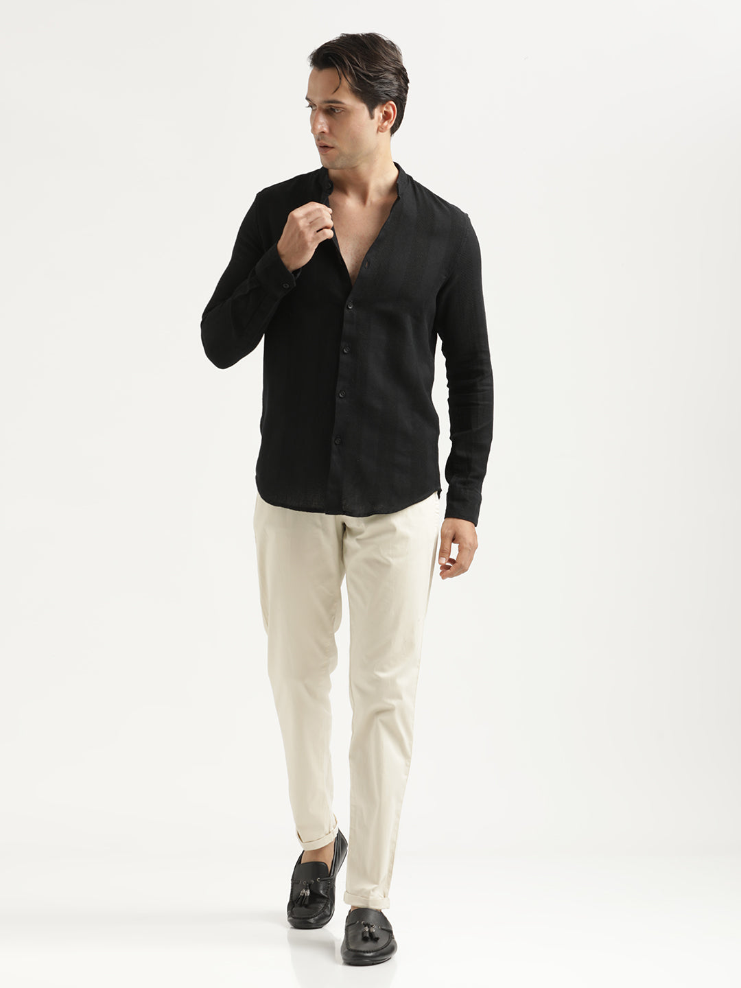 Men Self-Textured Cotton Shirt