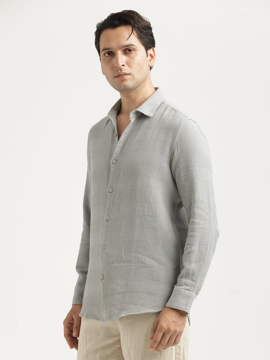 Men Textured Cotton Slim-Fit Shirt