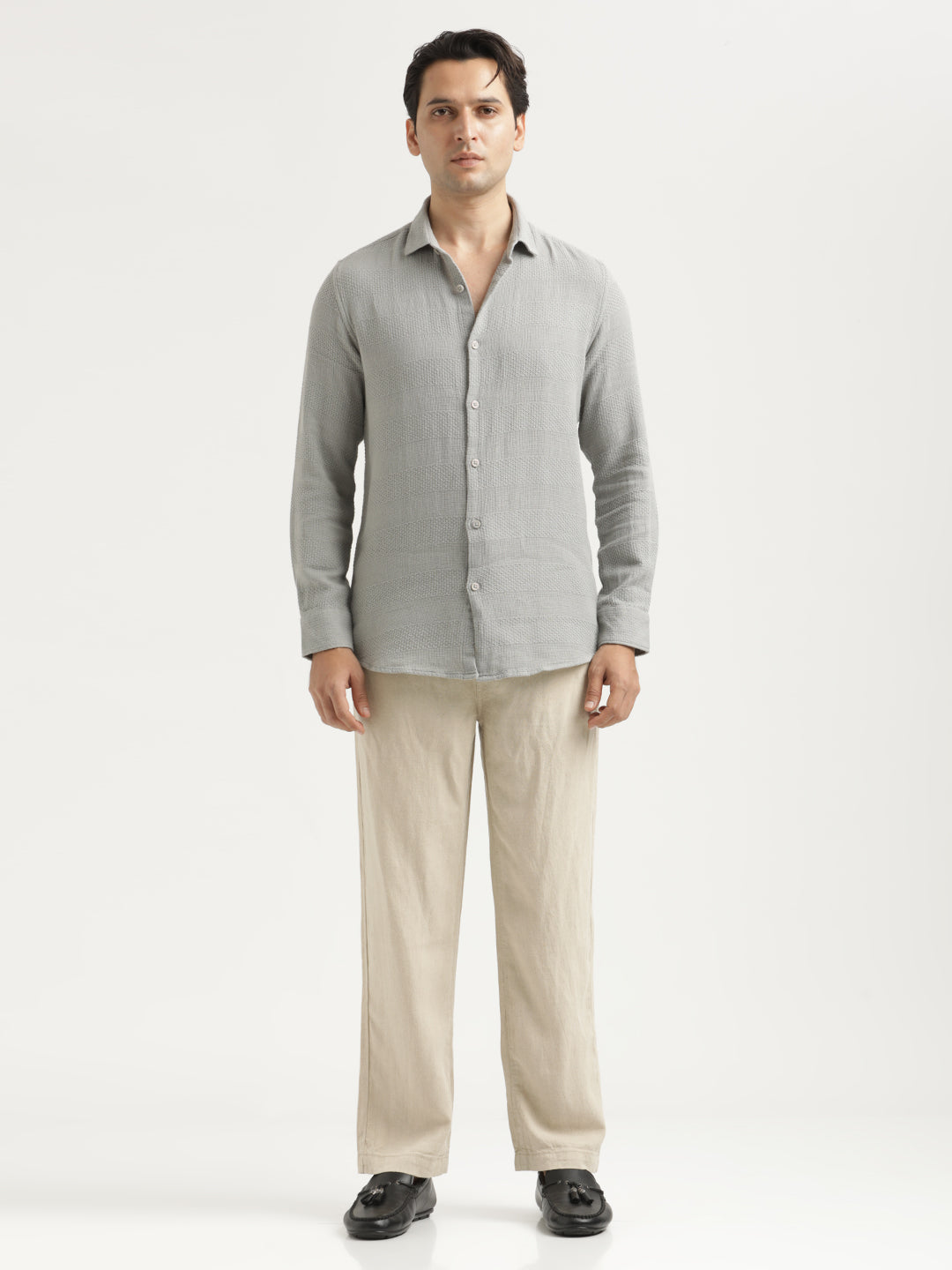 Men Textured Cotton Slim-Fit Shirt