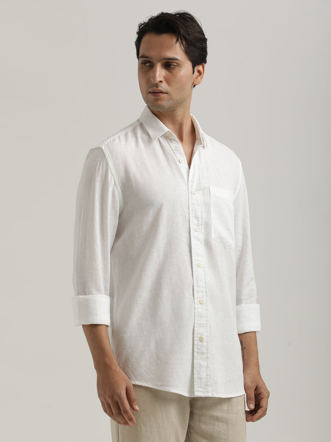 Men Linen-Cotton Blend Shirt