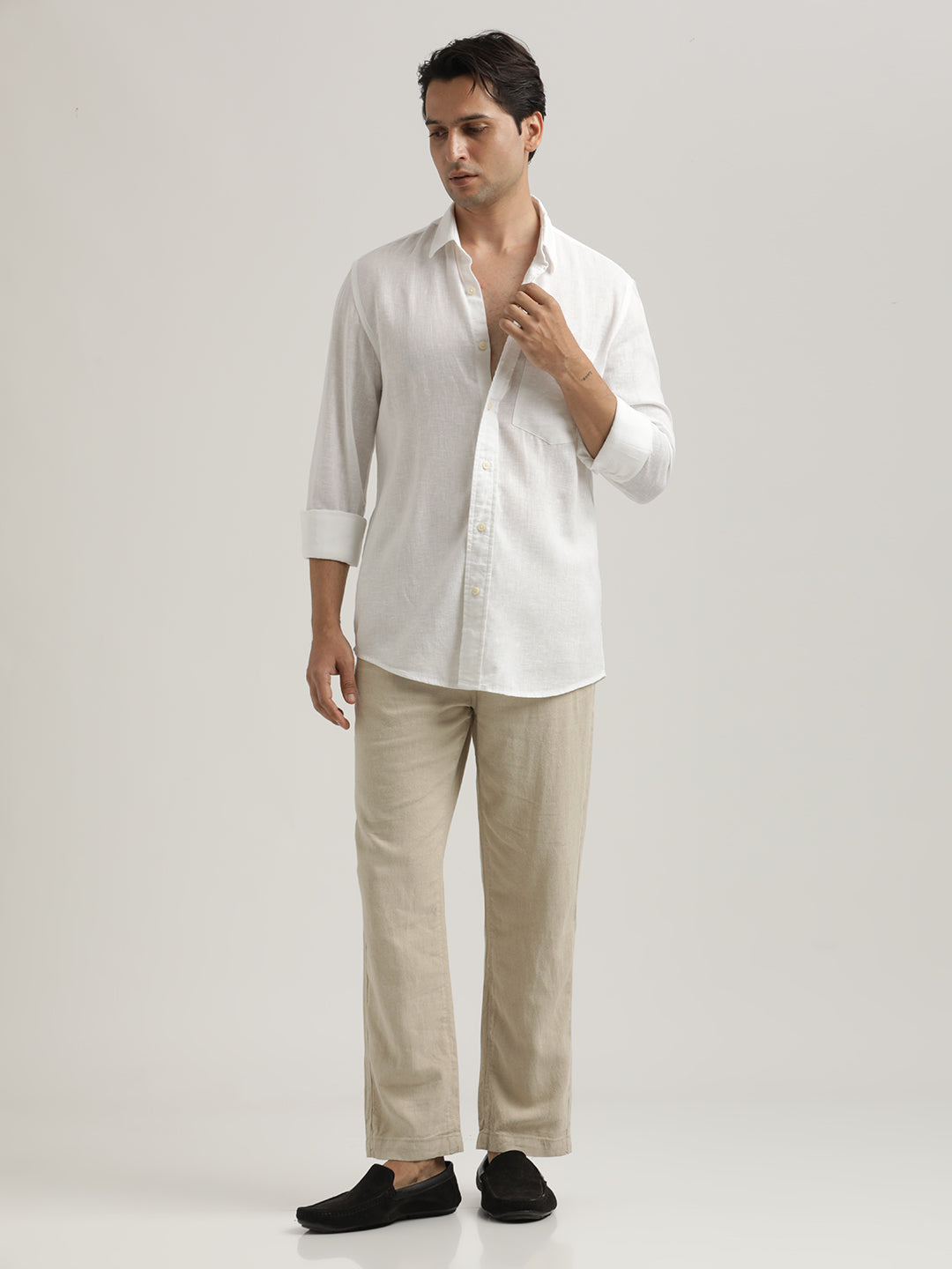 Men Linen-Cotton Blend Shirt