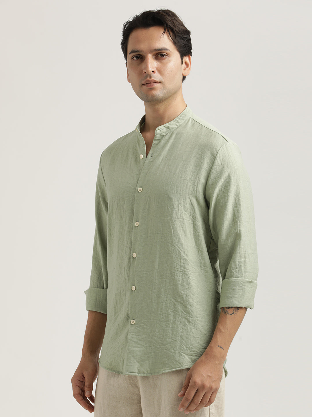 Men Mandarin Collar Nylon Shirt