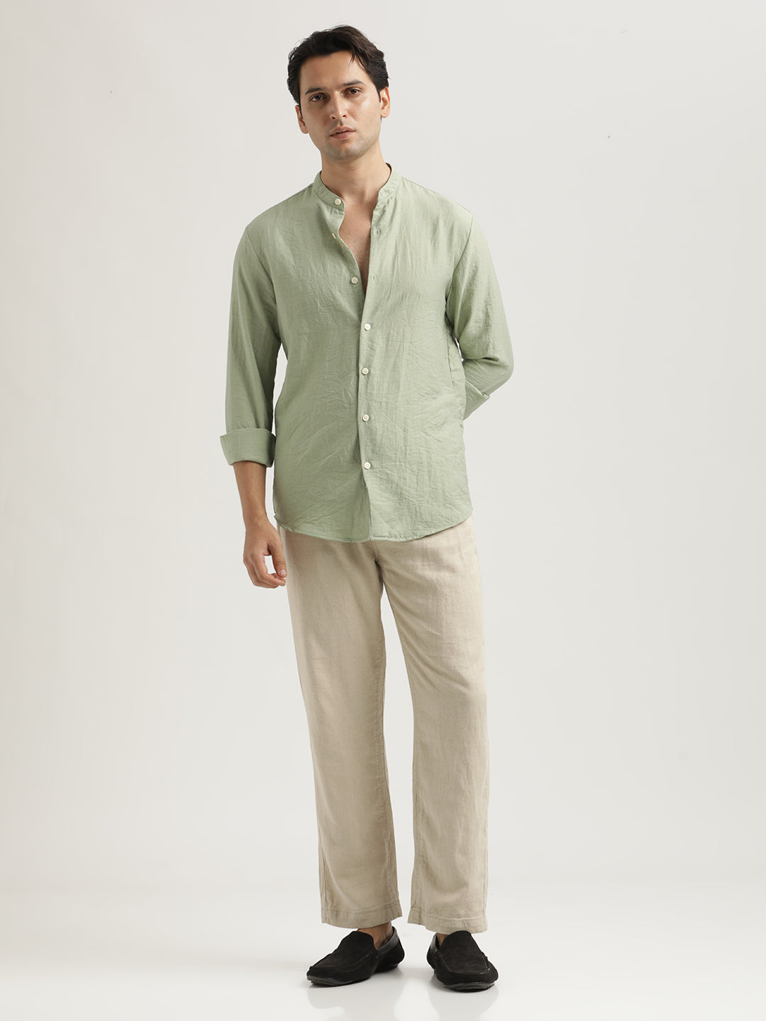 Men Mandarin Collar Nylon Shirt