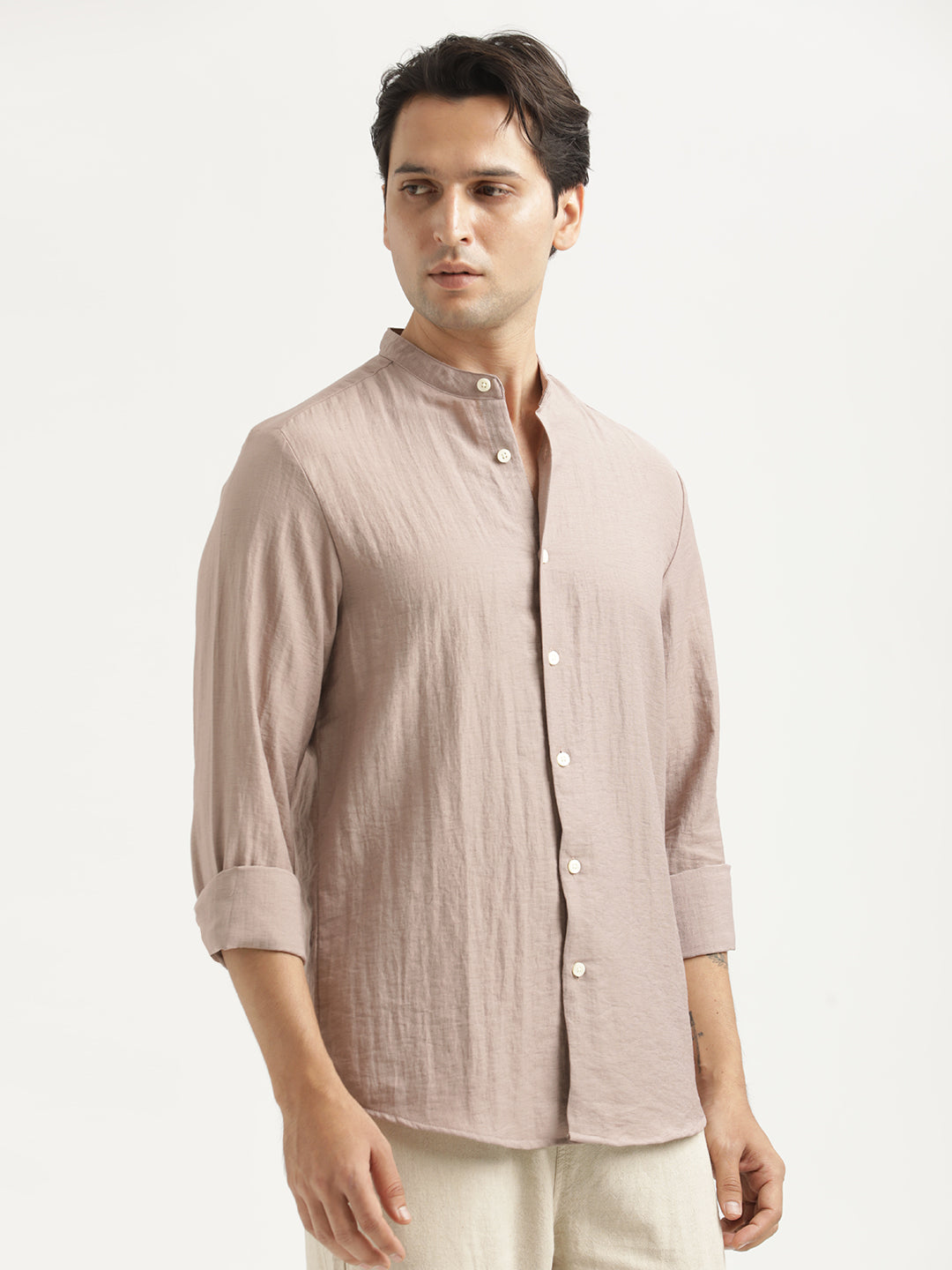 Men Mandarin Collar Nylon Shirt