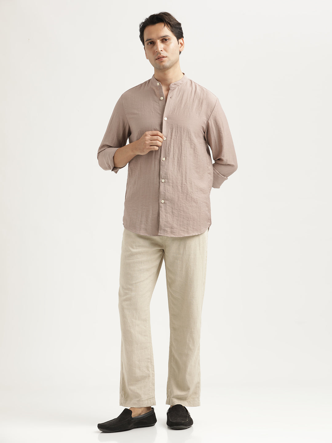 Men Mandarin Collar Nylon Shirt