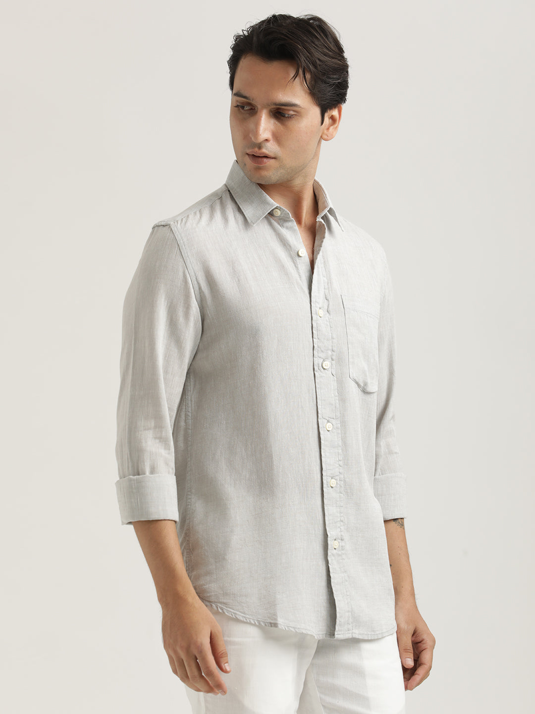 Men Linen-Cotton Blend Shirt