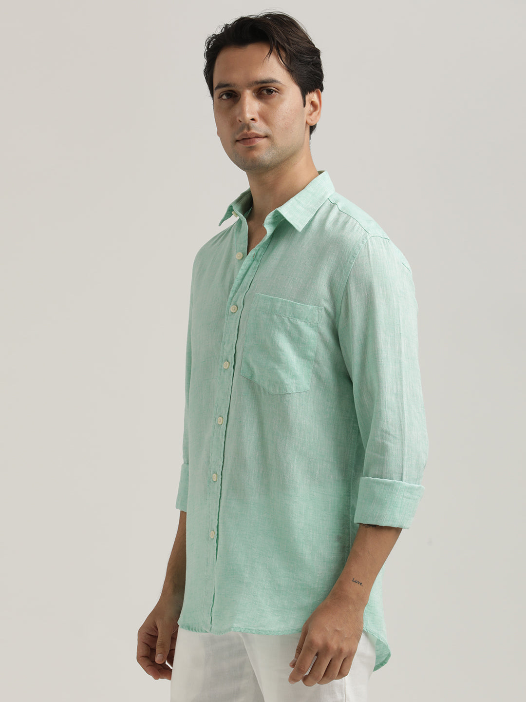 Men Linen-Cotton Blend Shirt