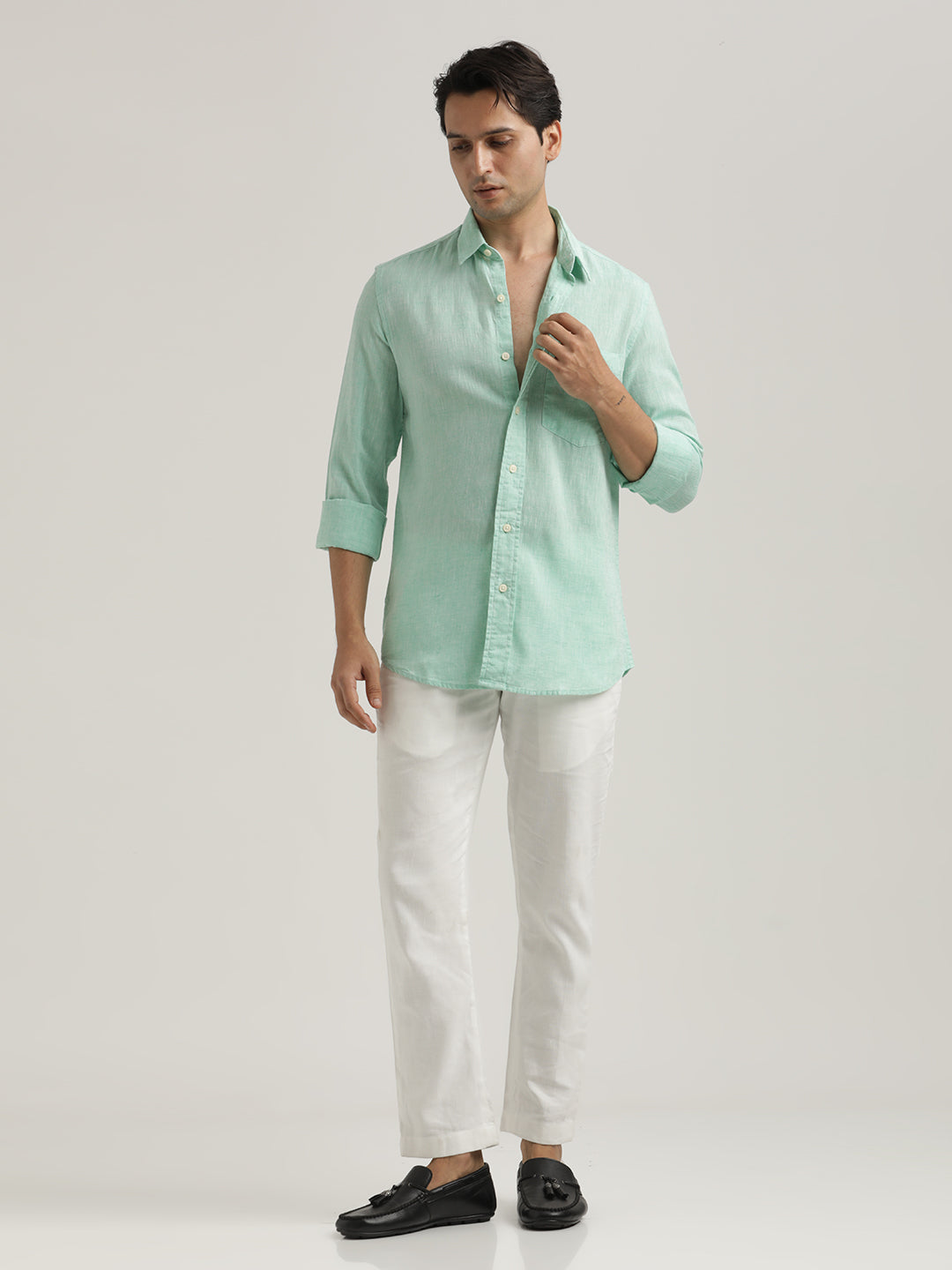 Men Linen-Cotton Blend Shirt