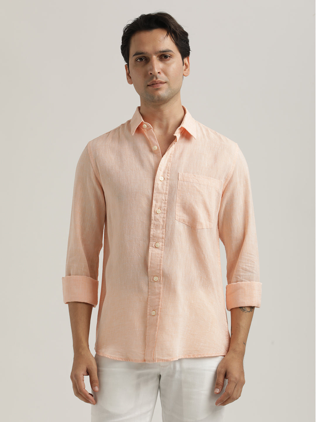 Men Linen-Cotton Blend Shirt