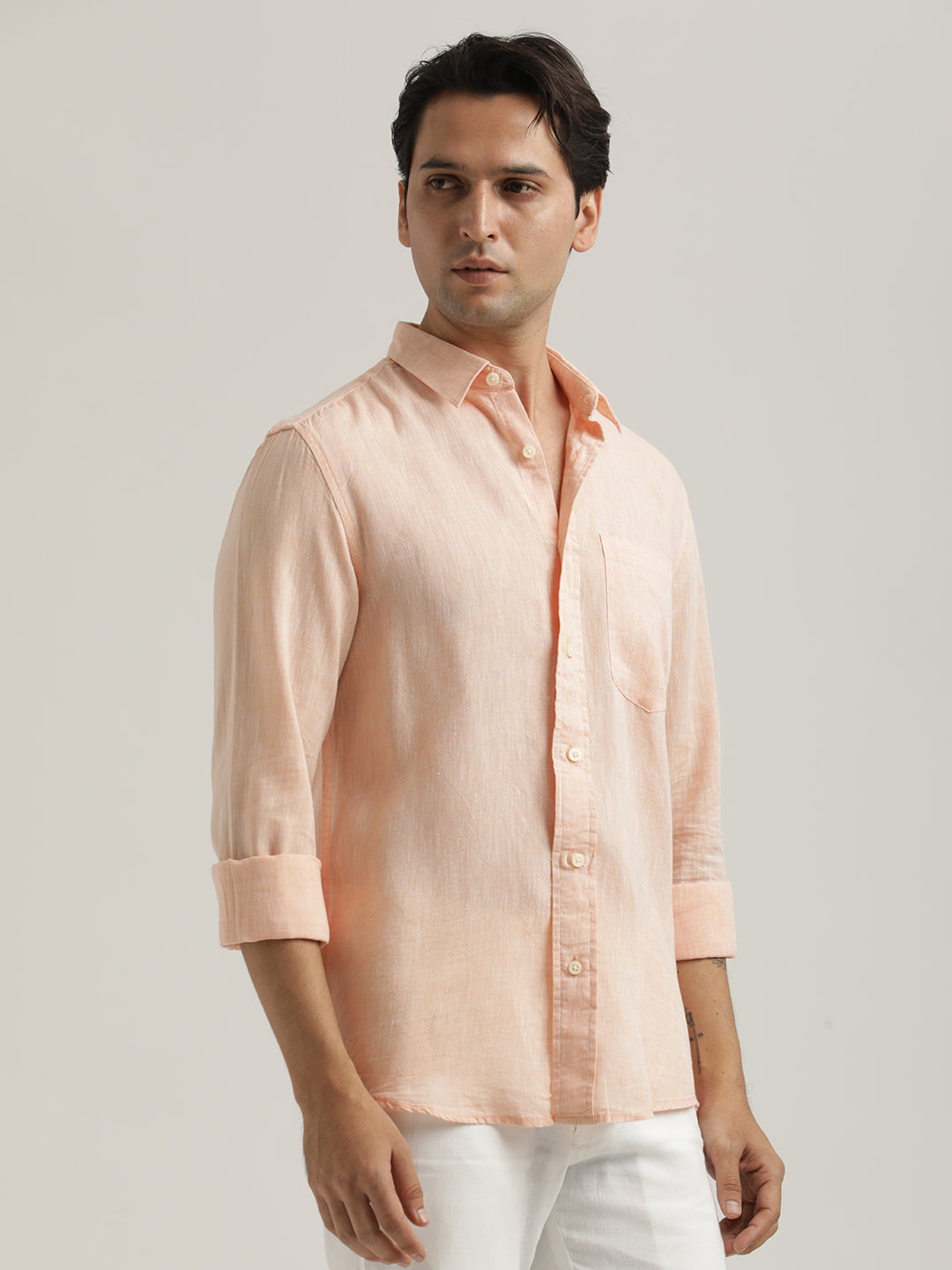 Men Linen-Cotton Blend Shirt