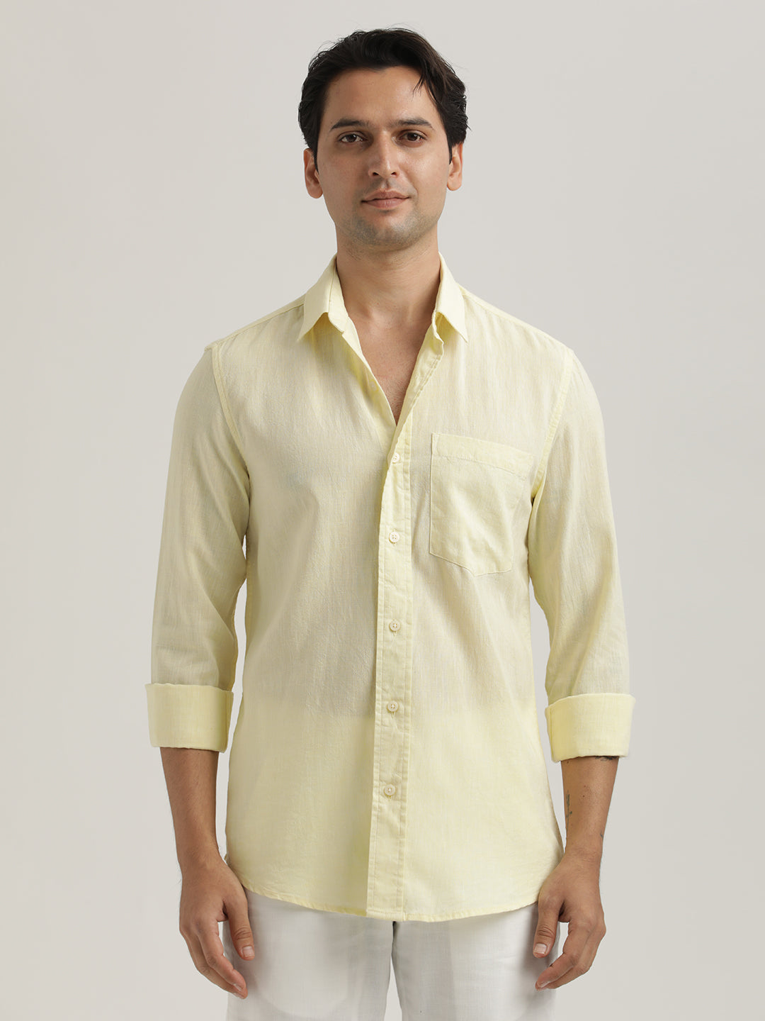Men Linen-Cotton Blend Shirt