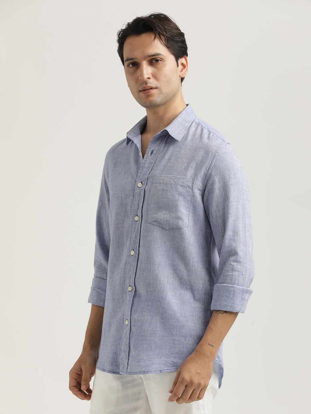 Men Linen-Cotton Blend Shirt
