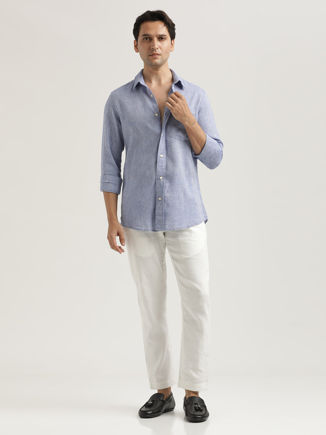 Men Linen-Cotton Blend Shirt