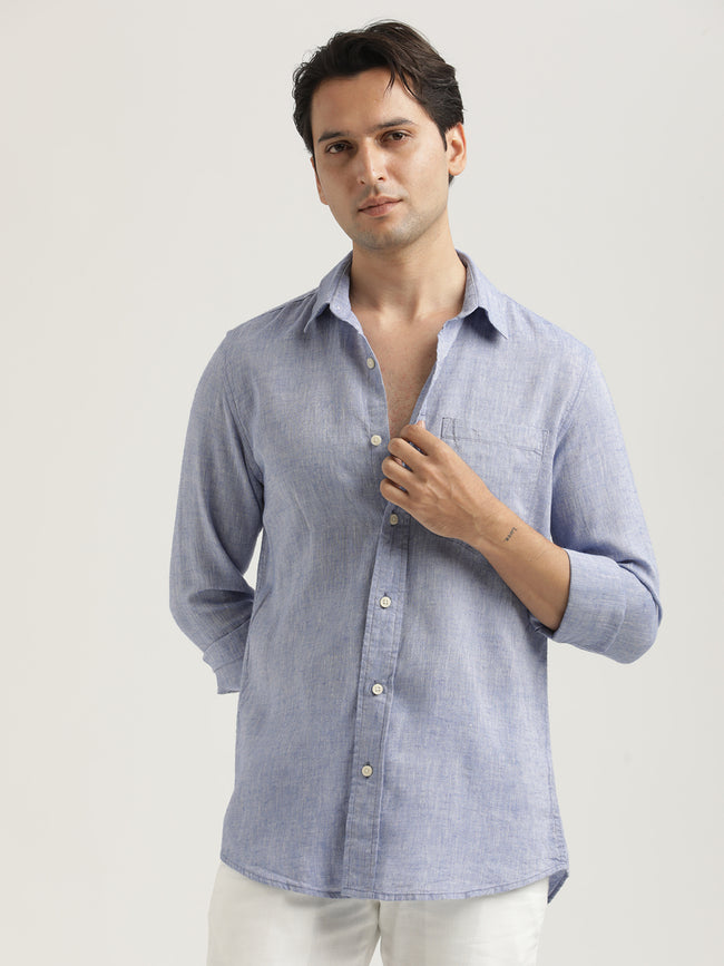Men Linen-Cotton Blend Shirt