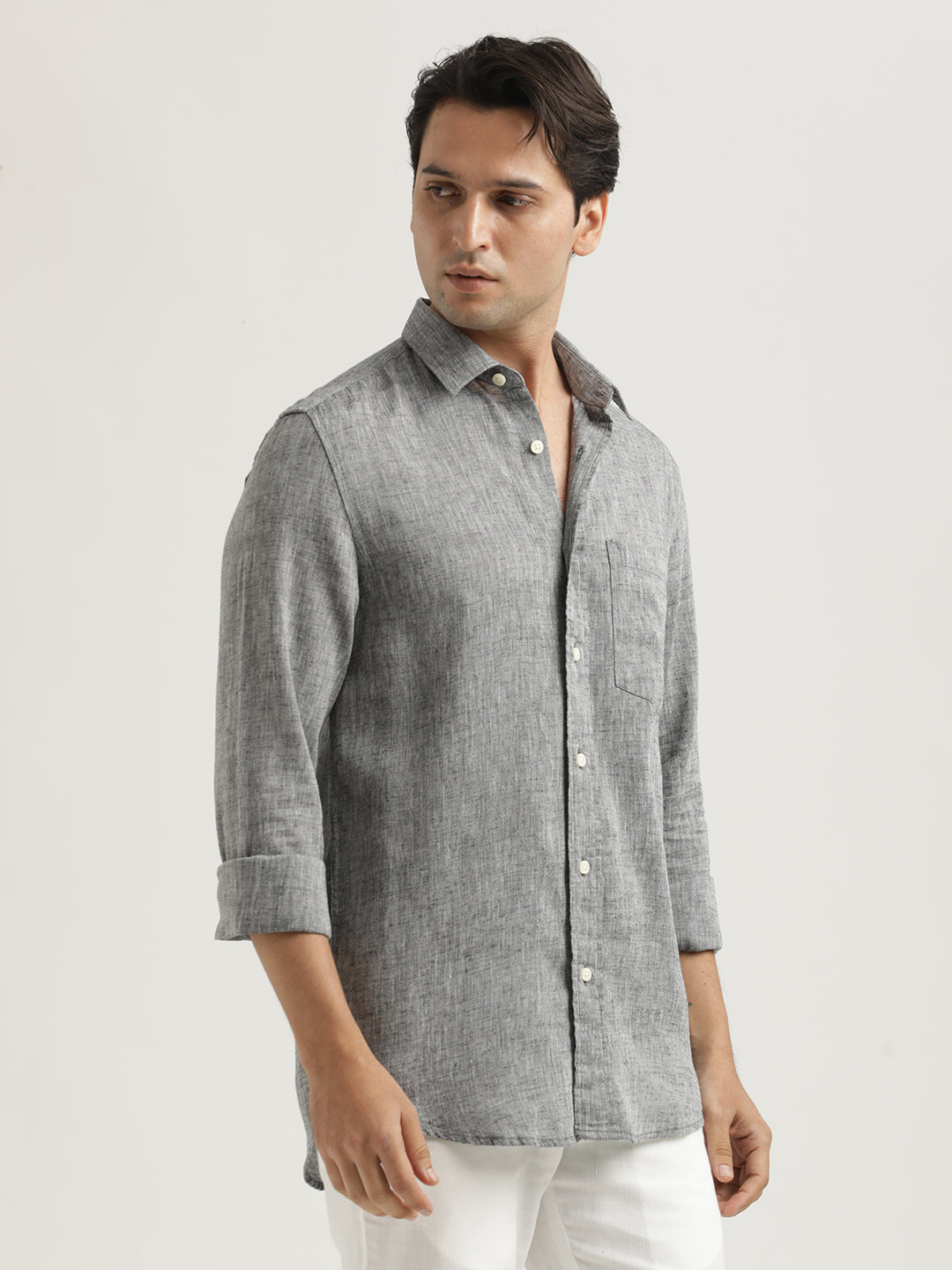 Men Linen-Cotton Blend Shirt