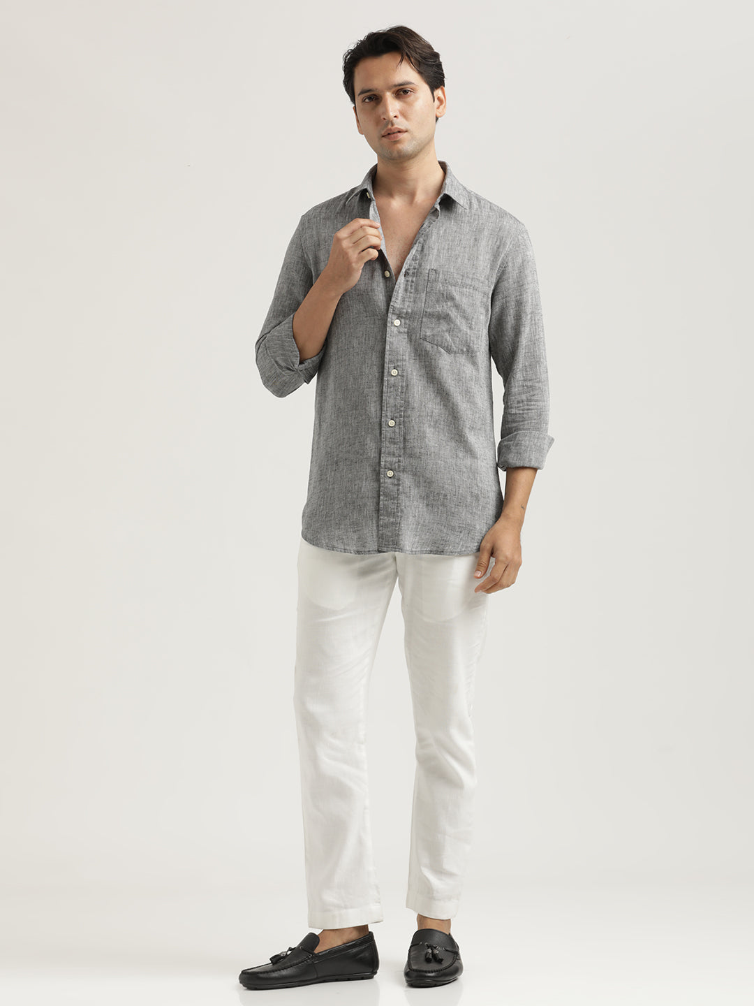 Men Linen-Cotton Blend Shirt