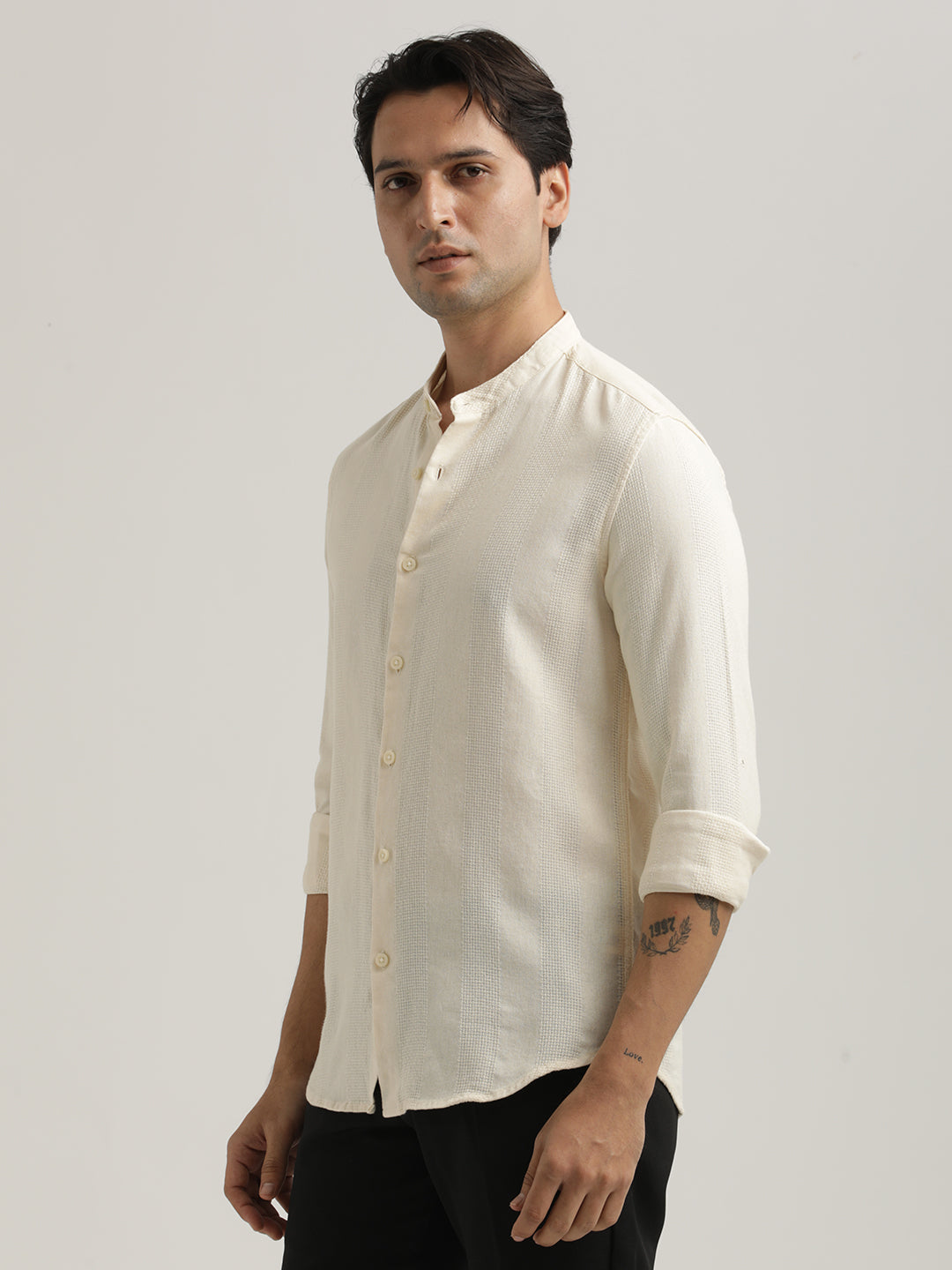 Men Self-Textured Cotton Shirt
