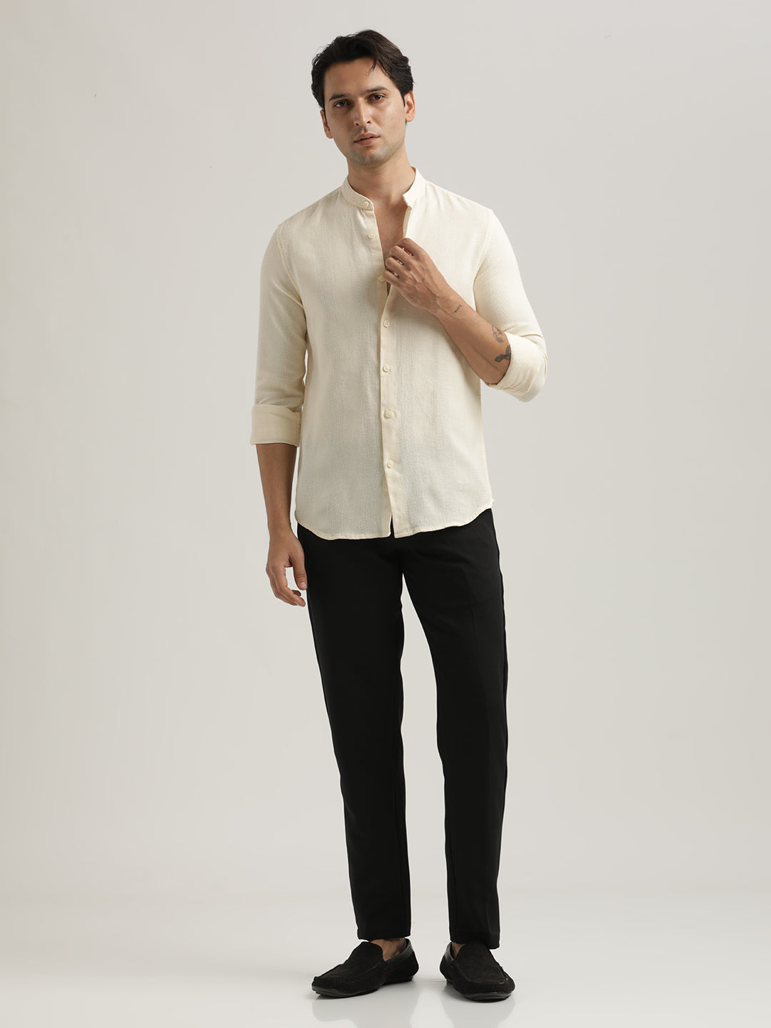Men Self-Textured Cotton Shirt