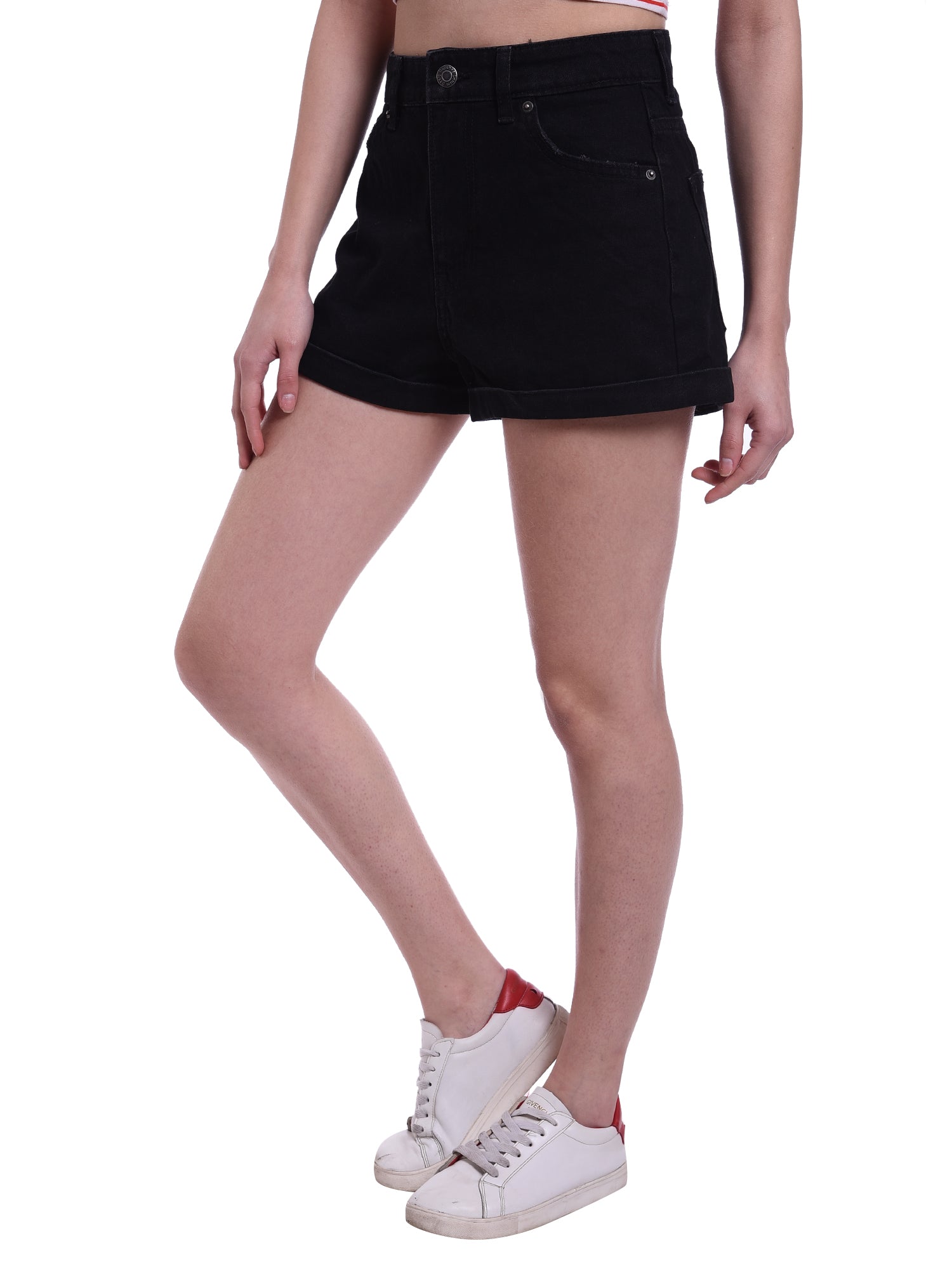 Women Black High-Waist Denim Shorts