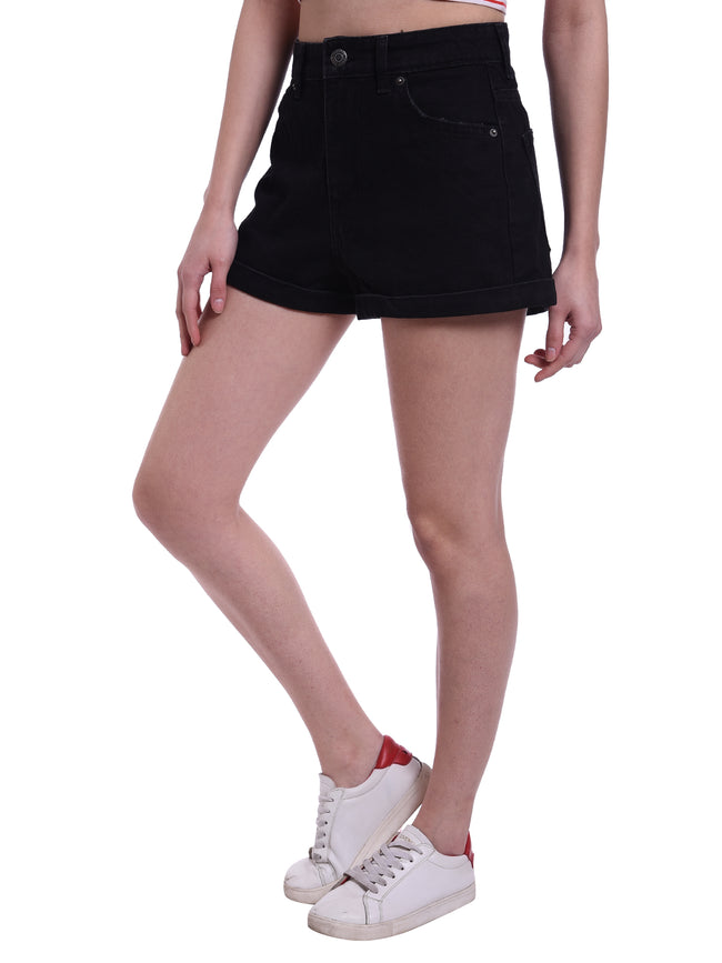 Women Black High-Waist Denim Shorts