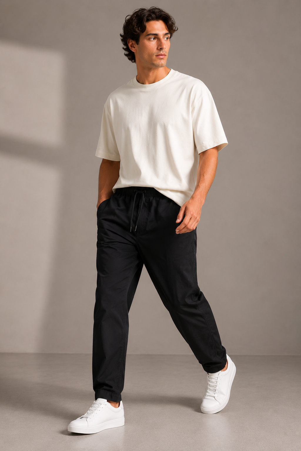 Men Navy Relaxed Drawstring Trousers