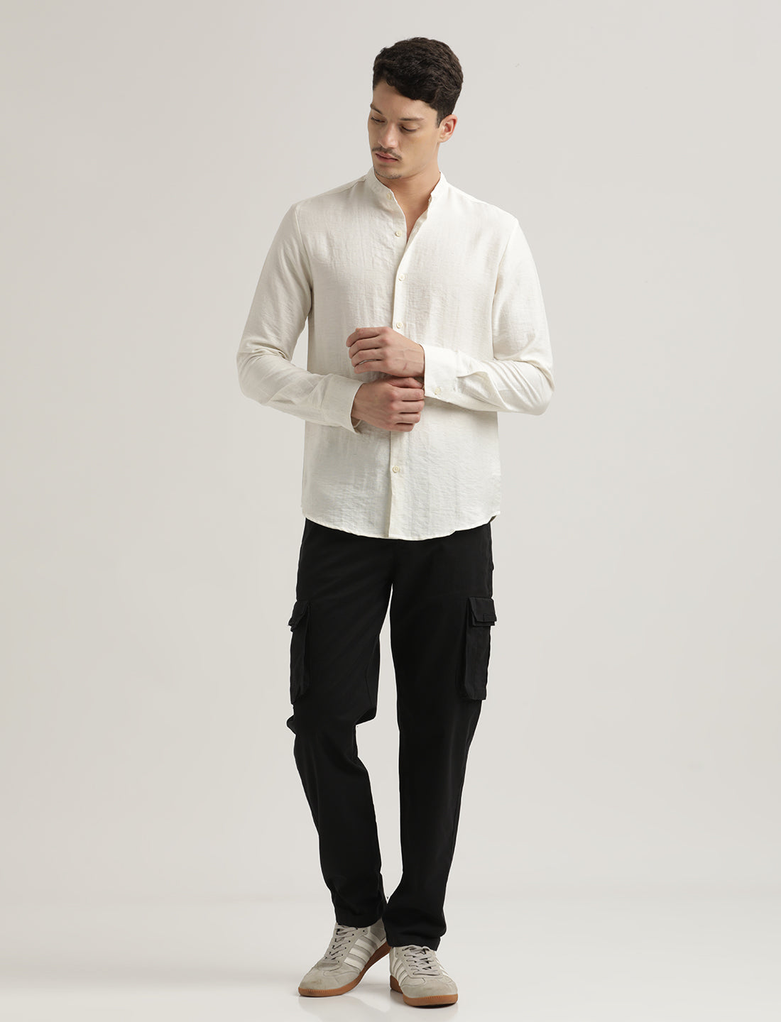 Men Mandarin Collar Nylon Shirt