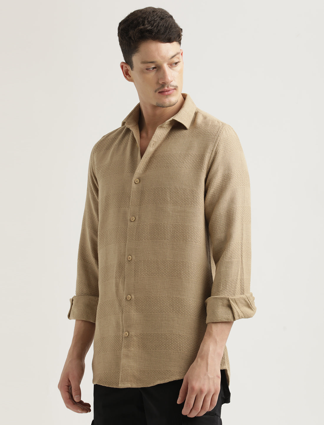 Men Textured Cotton Slim-Fit Shirt
