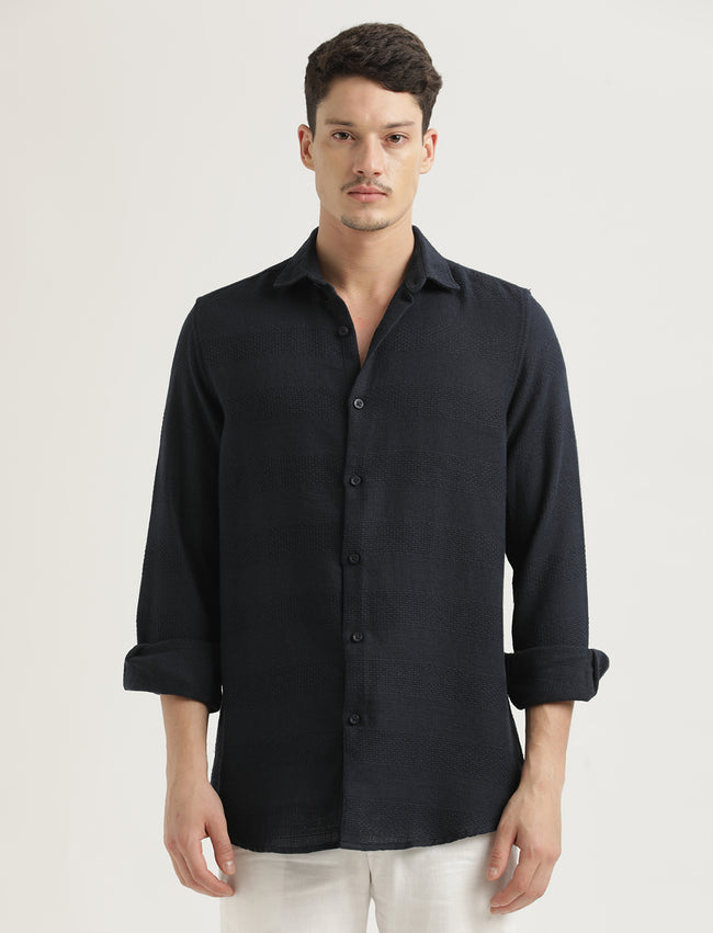 Men Textured Cotton Slim-Fit Shirt
