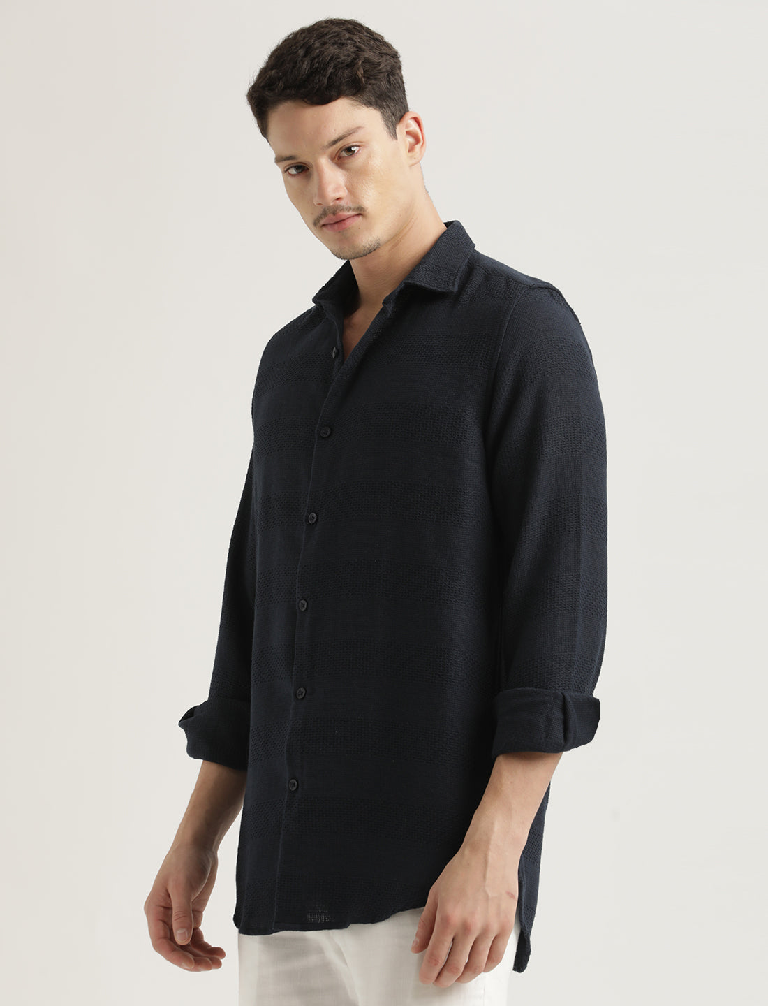 Men Textured Cotton Slim-Fit Shirt