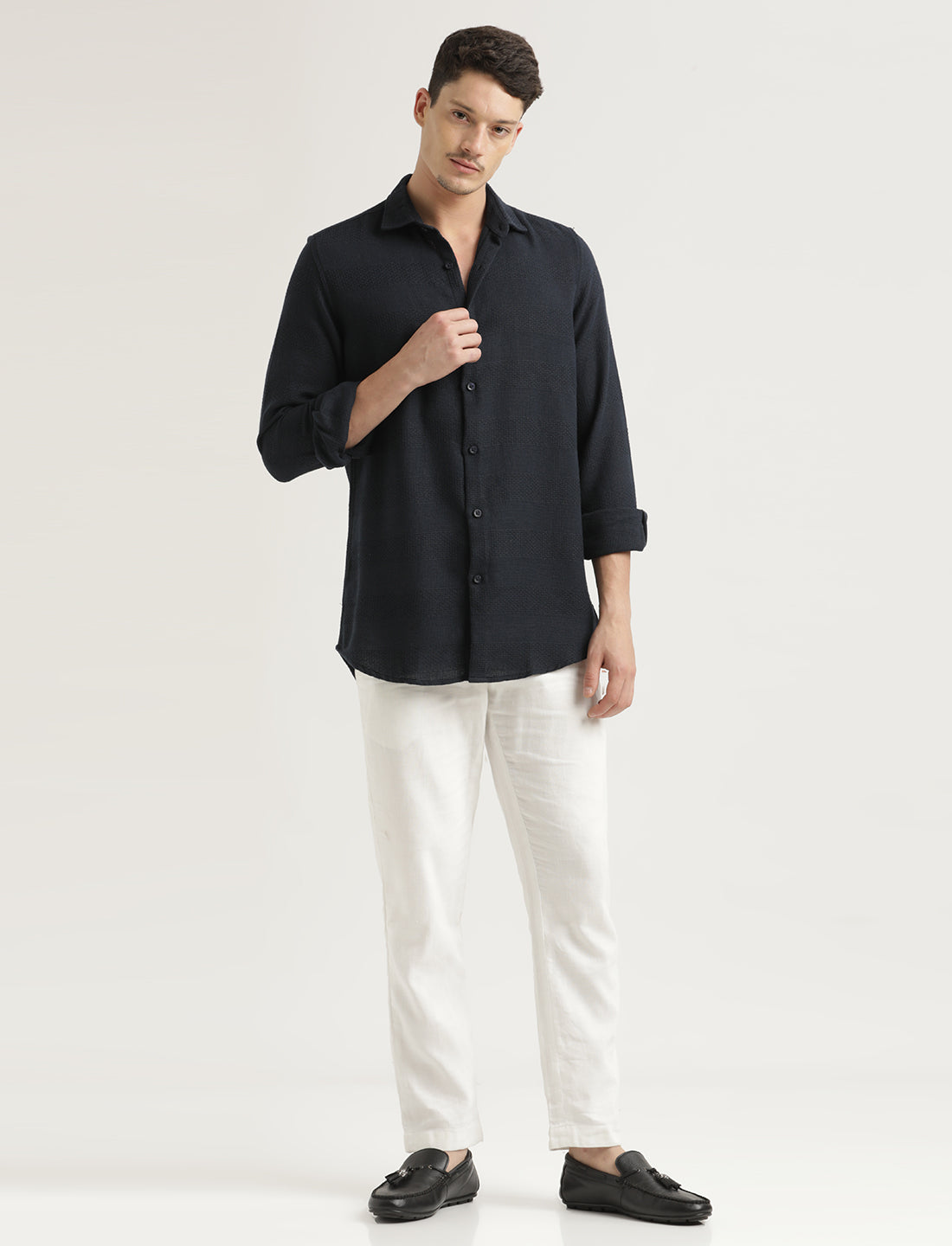 Men Textured Cotton Slim-Fit Shirt